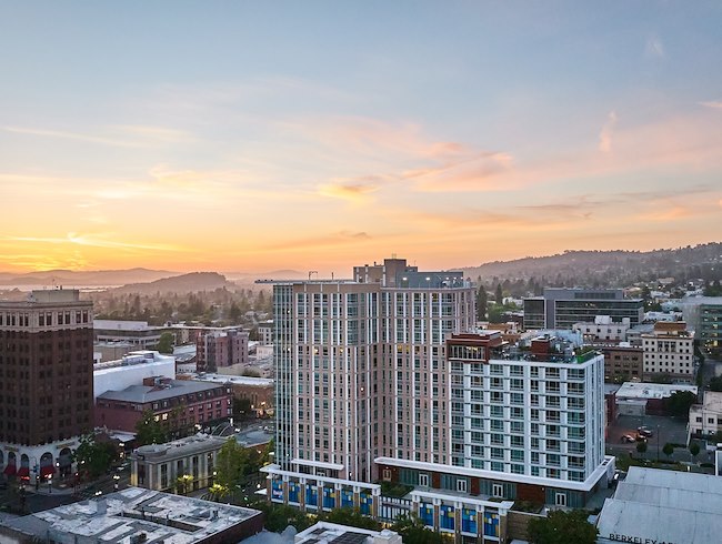Exterior view of Study Hall, Berkeley Sunset